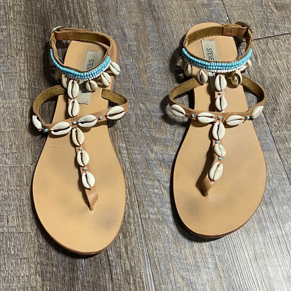 Steve Madden Leather Beaded Puka Shell Gladiator Sandals